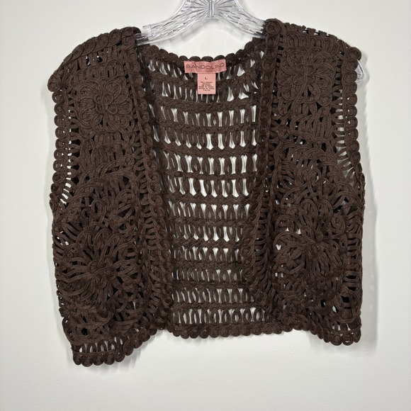VTG Bandolino Women Floral Crochet Vest‎ Size L Brown Forest Fairy Festival Boho - Picture 3 of 9